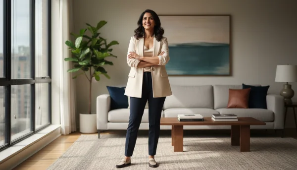 Confident Indian woman standing with cro... 1