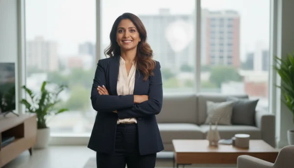 Confident Indian woman standing with cro... 1