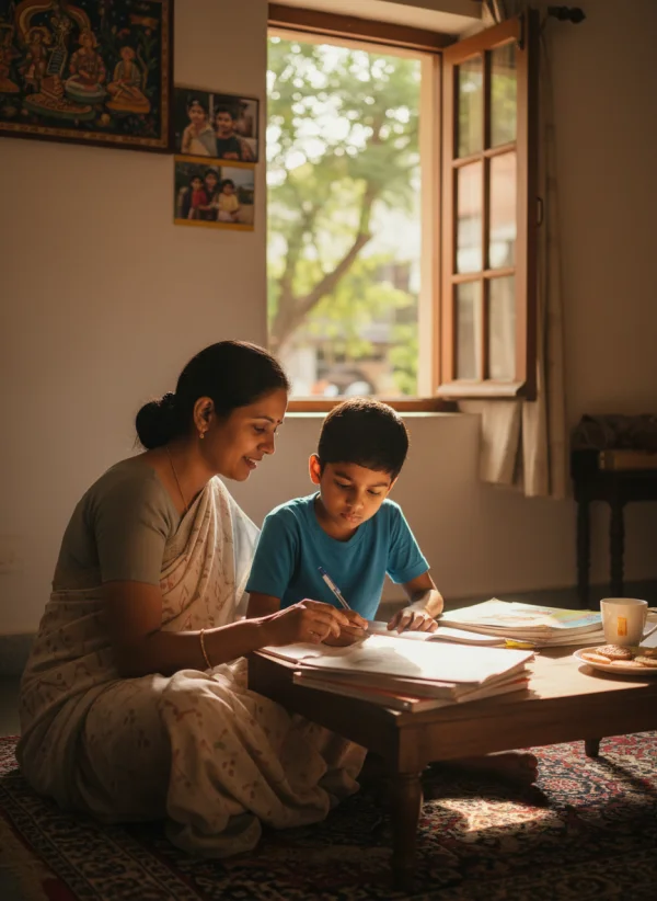Indian mother helping child with homewor... 1