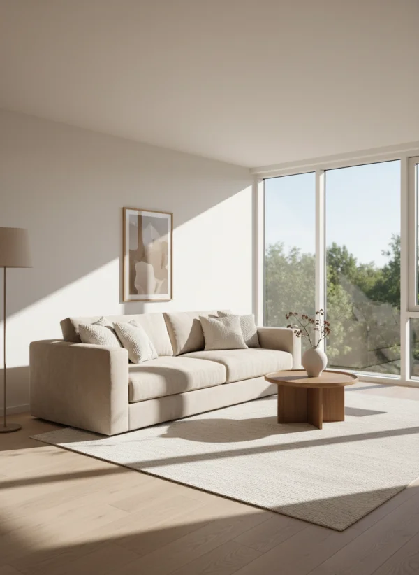 Minimal living room with beige sofa and... 1