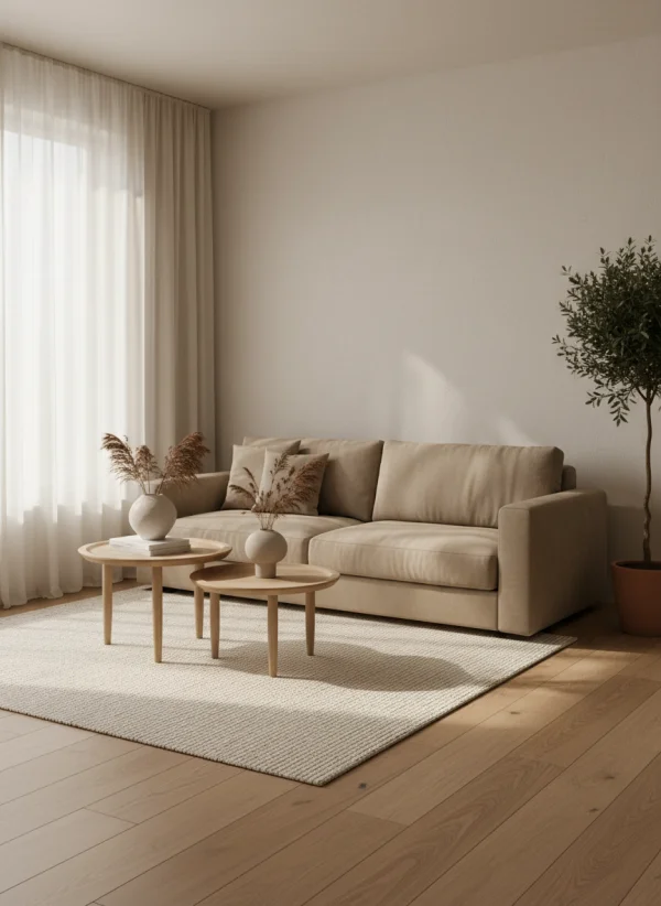Minimal living room with beige sofa and... 1