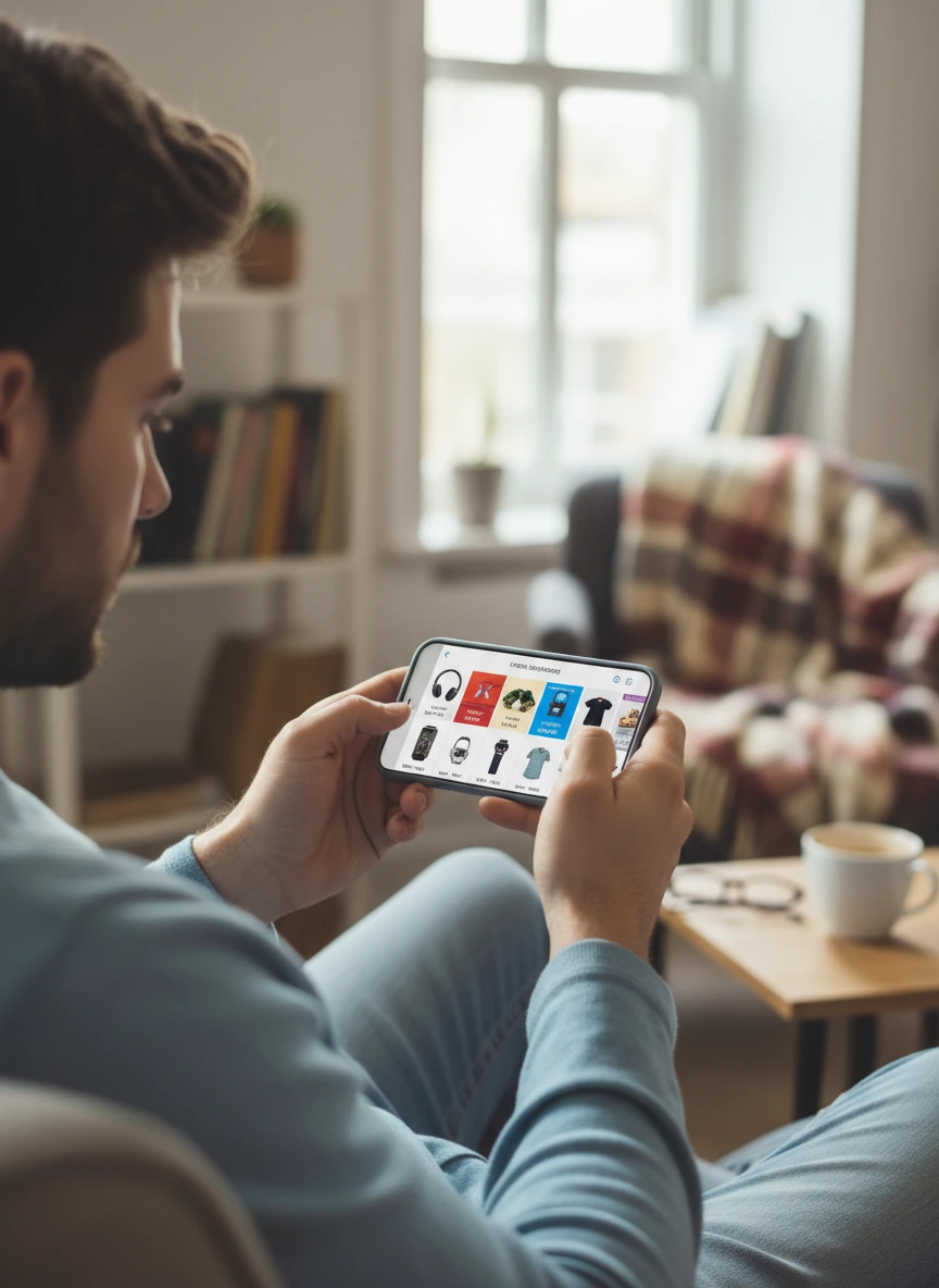 Person browsing products on smartphone 1