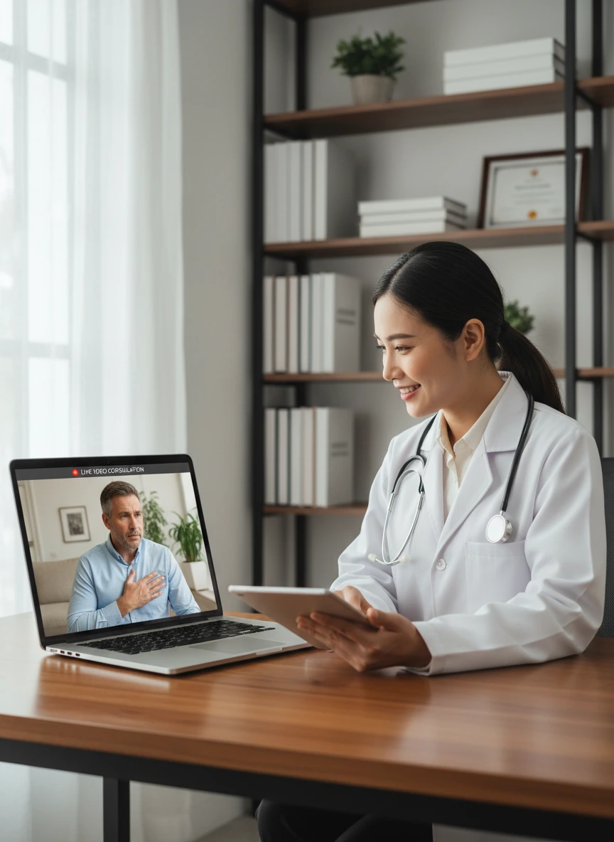 Doctor consulting patient through video... 1