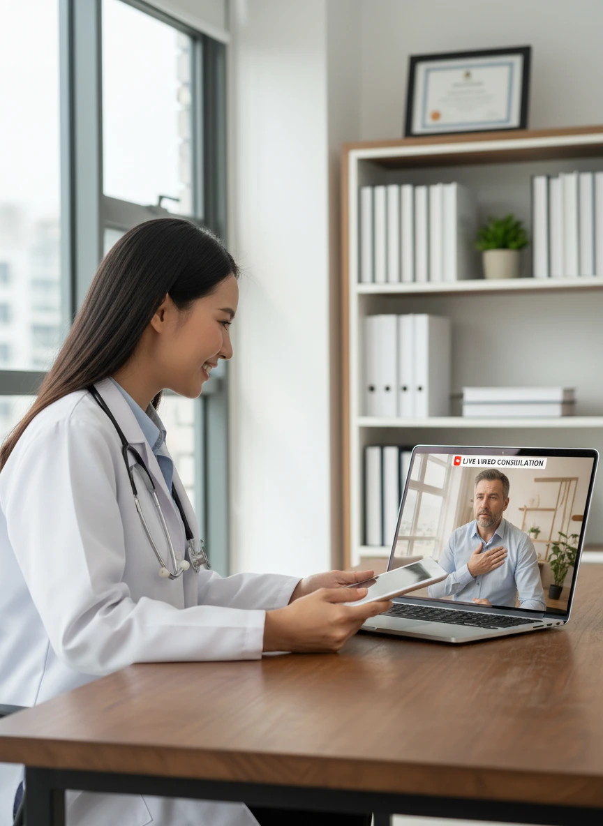 Doctor consulting patient through video... 1