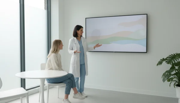 A confident dermatologist consulting a y... 1