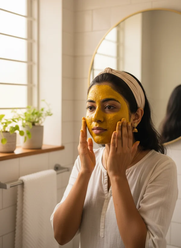 Indian kerala woman applying natural tur... 1