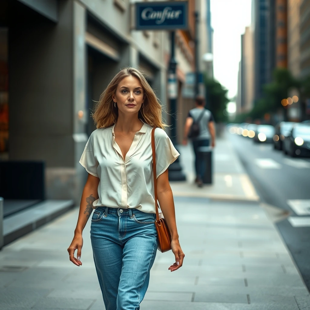 Woman Wearing Casual Summer Outfit Walking Outdoors