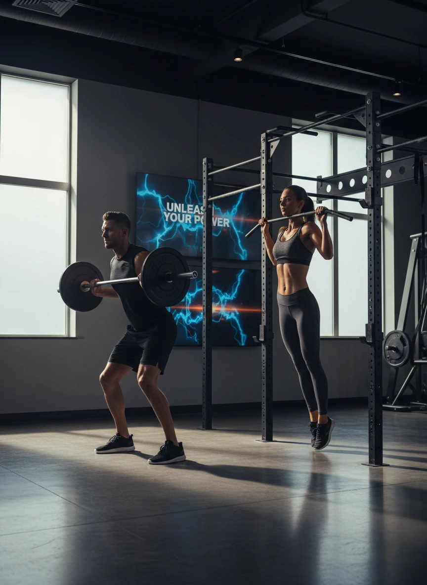 Athletic man and woman working out in mo... 2